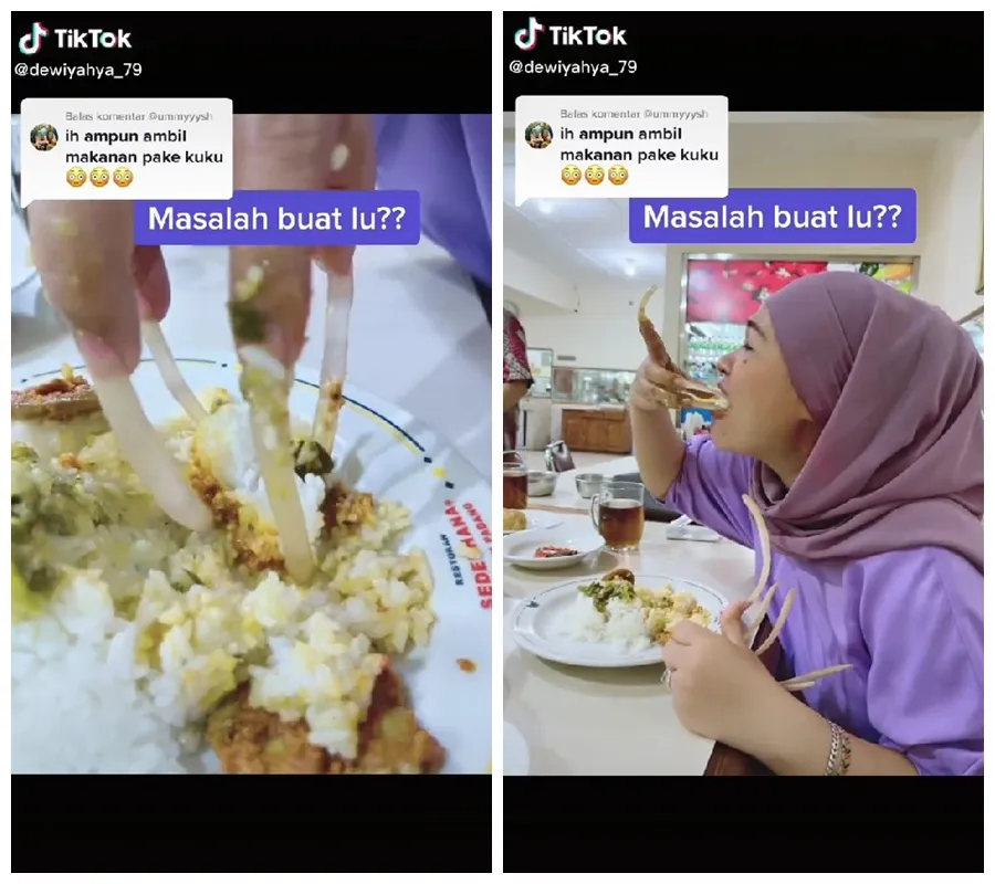 makan nasi padang kuku panjang © TikTok/@dewiyahya_79 makan nasi padang kuku panjang © TikTok/@dewiyahya_79