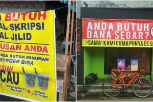 13 Spanduk jualan pedagang es ini kreatif tapi kocak