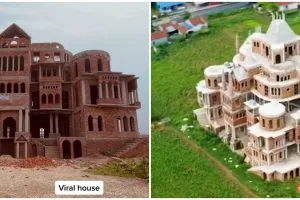 Penampakan rumah bak istana, dibangun dari ribuan bata merah