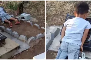 Kisah haru balita cium nisan sang ayah, rindu sampai sakit tiga hari