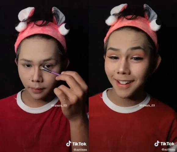 Transformasi cowok dimakeup bikin melongo © TikTok Transformasi cowok dimakeup bikin melongo © TikTok
