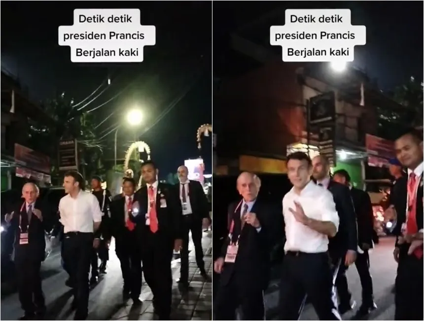 Presiden Perancis Emmanuel Macron jalan kaki © 2022 TikTok Presiden Perancis Emmanuel Macron jalan kaki © 2022 TikTok