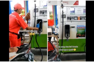 Antre isi bensin, penampakan motor matic ini dijamin bikin pengendara lain gagal fokus