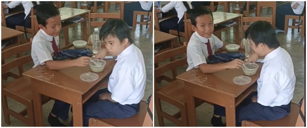 Momen haru bocah SD menyuapi temannya yang berkebutuhan khusus, aksinya dapat penghargaan