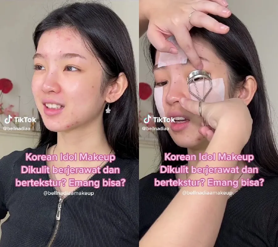 makeup korean glass kulit berjerawat © TikTok/@bellnadiaa makeup korean glass kulit berjerawat © TikTok/@bellnadiaa