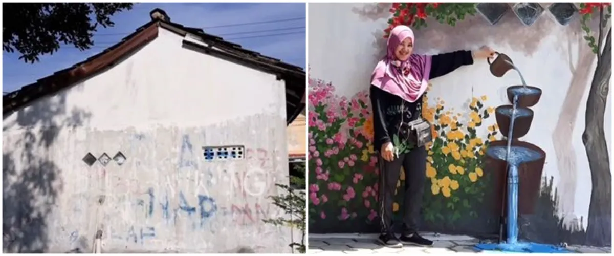 Tembok kumuh bangunan Posyandu ini jadi estetik setelah dilukis, penampakannya sedap dipandang