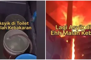 Tak lari ketika melihat atap kamar mandi kebakaran saat buang air, reaksi pria ini bikin geregetan