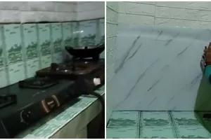 Hanya modal wallpaper, dapur selebar 1 meter ini dimakeover jadi lebih estetik