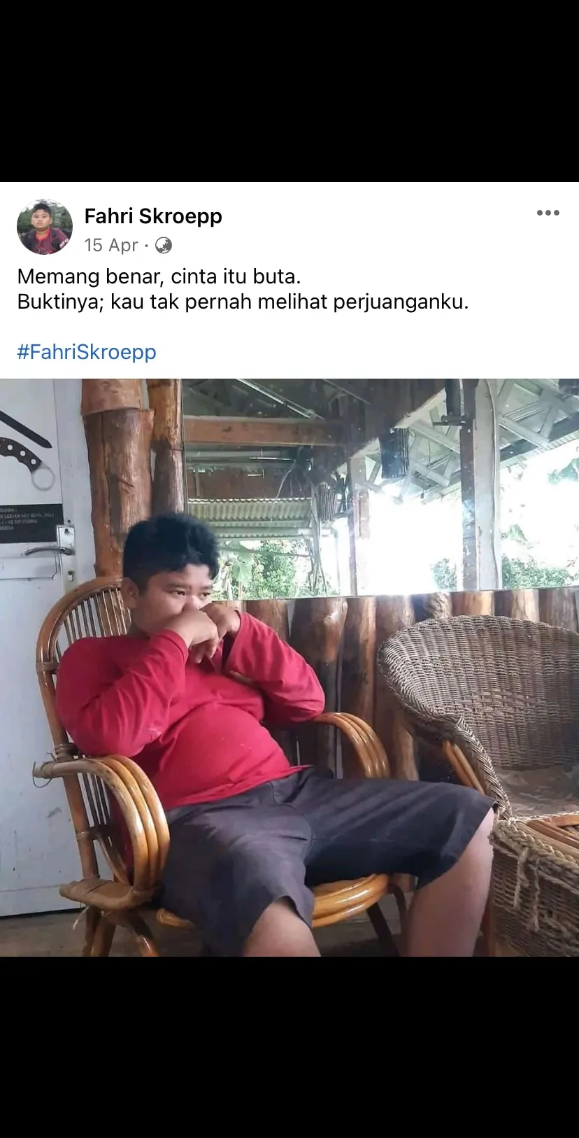 Potret kocak status lucu Fahri Skroepp Facebook