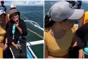 Viral momen wanita kehilangan ponsel saat naik perahu di laut ini bikin heran, endingnya nyesek abis