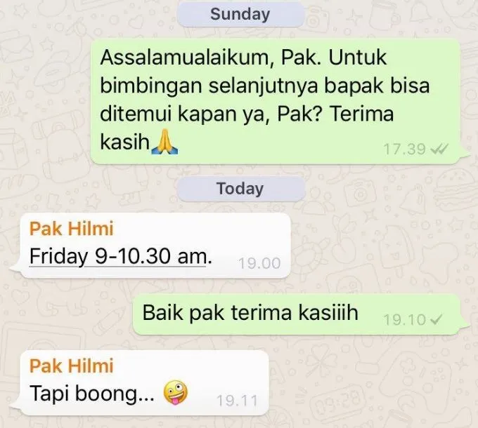 chat lucu mahasiswa akhir dengan dosen pembimbing Berbagai sumber