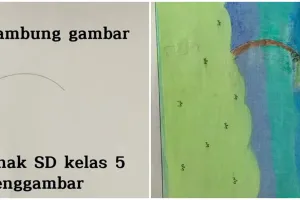 Disuruh bikin gambar dari setengah lingkaran, 11 potret tugas murid kelas 5 SD ini kreatif pol