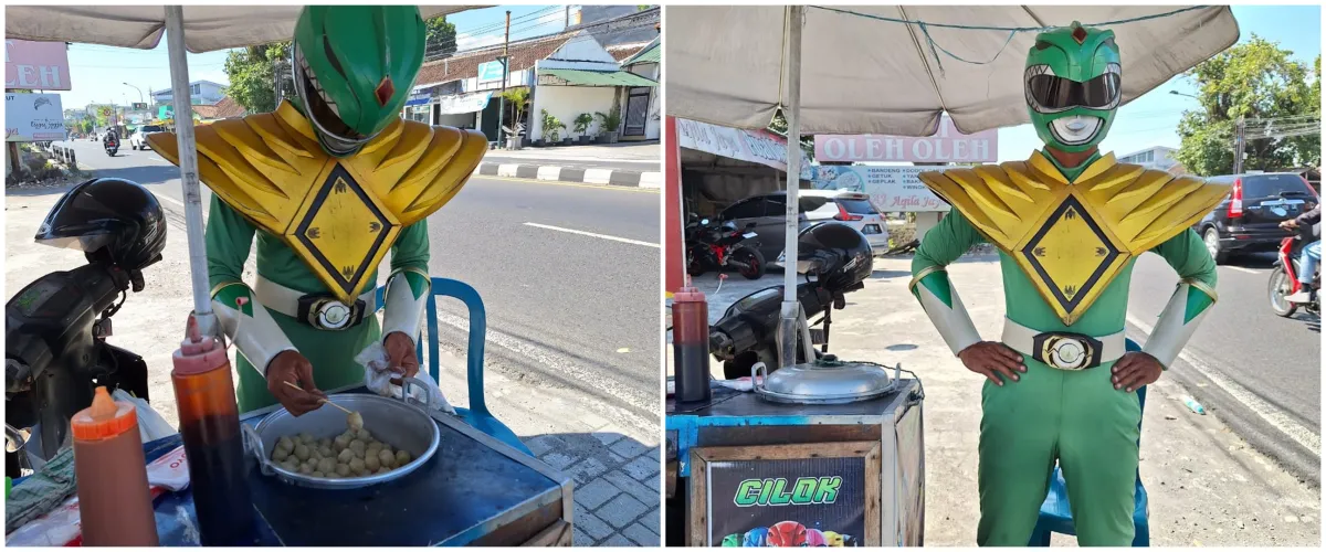 Kisah penjual cilok berkostum Power Ranger, dagangan jadi laris manis usai bergaya totalitas
