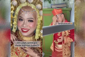Pengantin ini sudah di-makeup cantik dan manglingi tapi malah diprotes suami, alasannya bikin baper