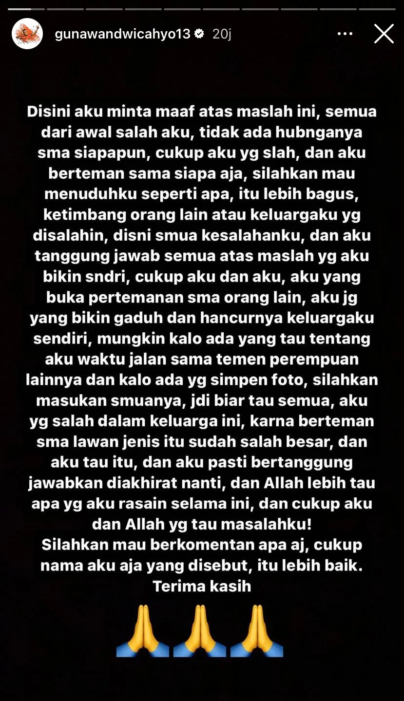 gunawan buka suara soal kasus rumah tangga © instagram gunawan buka suara soal kasus rumah tangga © instagram