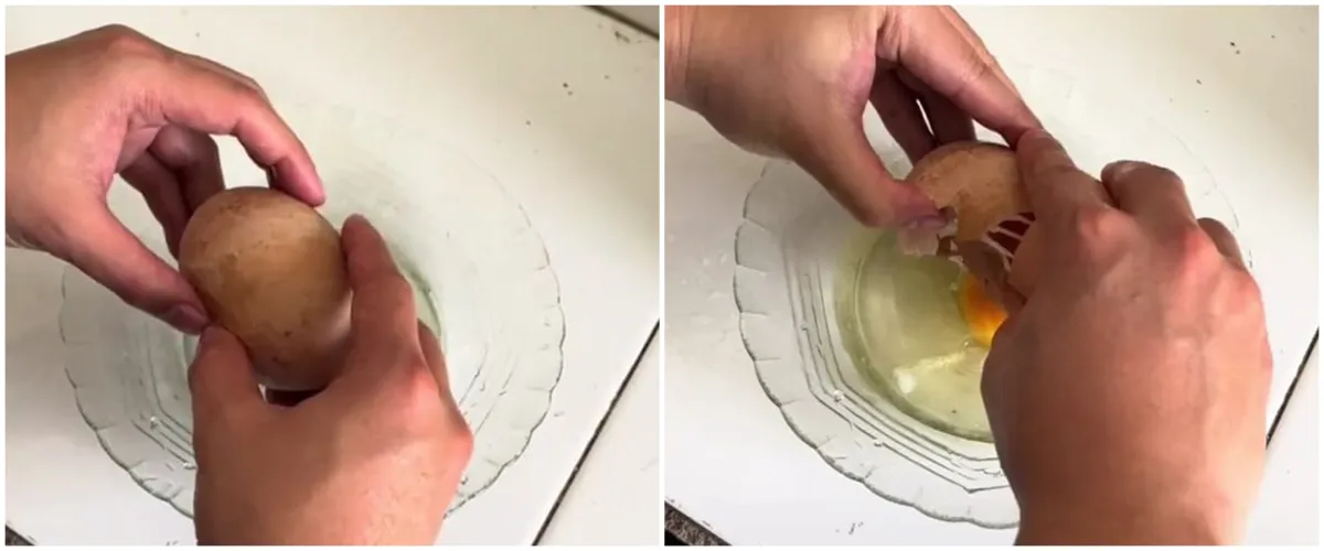 Momen cewek pecahin telur ini endingnya temukan benda tak terduga, bikin melongo