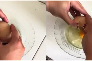 Momen cewek pecahin telur ini endingnya temukan benda tak terduga, bikin melongo