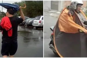 11 Potret kocak kelakuan orang nyeleneh menghindari hujan ini bikin nggak habis pikir, ada-ada aja ide