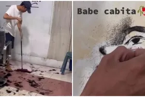 Aksi tukang cukur lukis potret mendiang Babe Cabita pakai bekas potongan rambut, hasilnya bikin kagum