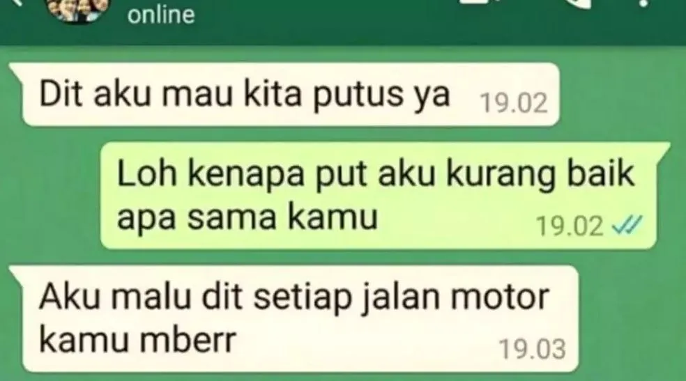 Chat lucu lelahnya hati hadapi pacar matre Berbagai sumber Chat lucu lelahnya hati hadapi pacar matre Berbagai sumber