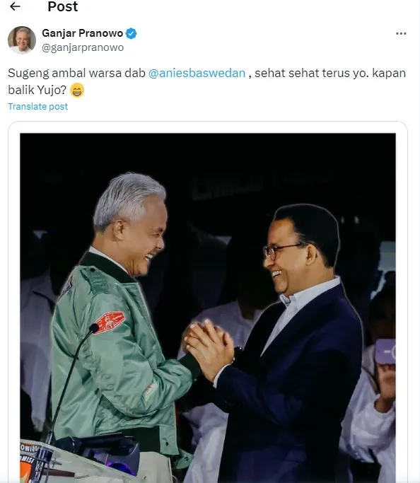 cara ganjar beri ucapan selamat ke anies © twitter