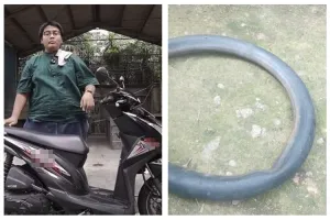 Tanpa dibakar api, trik bapak-bapak menambal ban bocor ini cuma pakai 1 bahan dapur