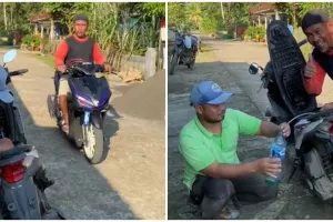 Life hack nyeleneh pindahin bensin dari tangki motor ke botol pakai alat sederhana, pakainya tak ribet