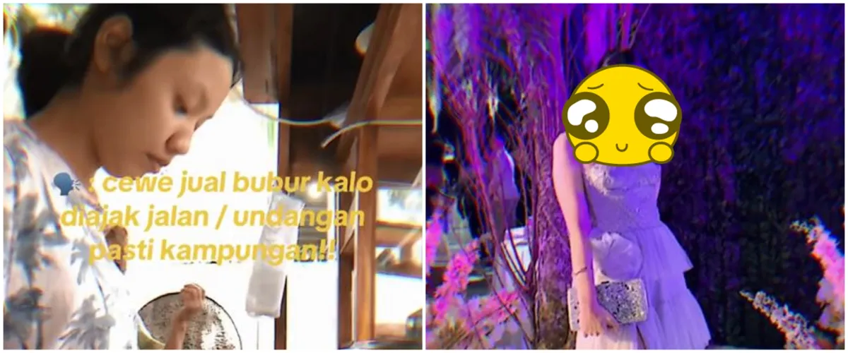 Viral gaya wanita bersahaja saat jualan bubur jadi glamor saat kondangan, perubahannya bikin melongo