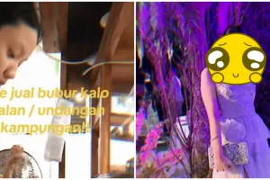 Viral gaya wanita bersahaja saat jualan bubur jadi glamor saat kondangan, perubahannya bikin melongo