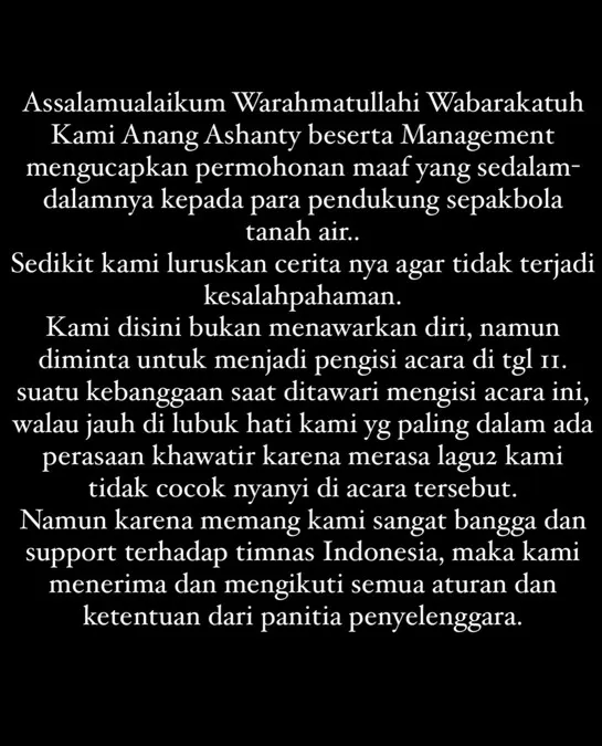 klarifikasi Anang Hermansyah usai nyanyi © Instagram