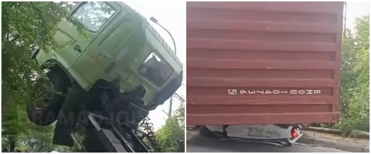 Pria ini selamat meski sempat terjepit dalam mobil yang ringsek tertimpa truk, begini kronologinya