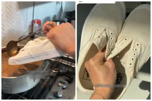 Modal 1 bahan dapur, trik mengubah warna sepatu putih jadi cokelat ini bikin warganet geram
