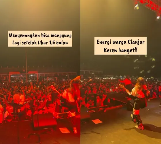 Tantri Kotak nyungsep dari panggung © Instagram Tantri Kotak nyungsep dari panggung © Instagram