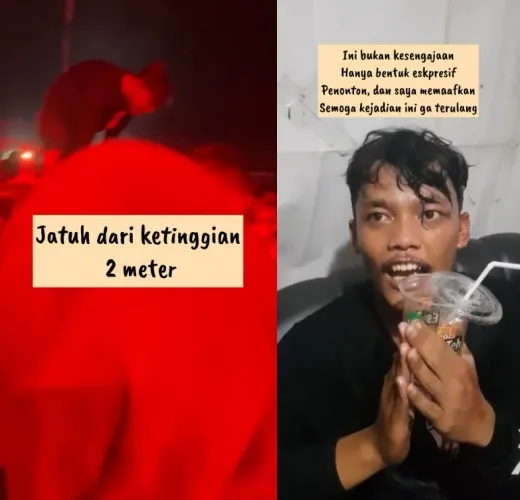 Tantri Kotak nyungsep dari panggung © Instagram Tantri Kotak nyungsep dari panggung © Instagram