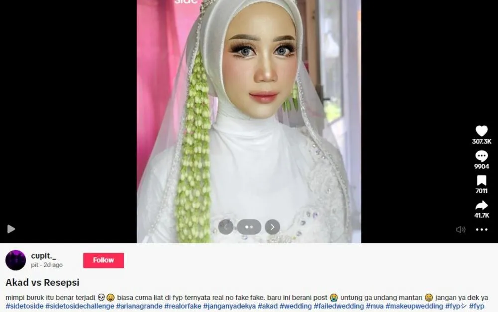Hasil makeup resepsi cewek saat resepsi malah bikin ngelus dada TikTok