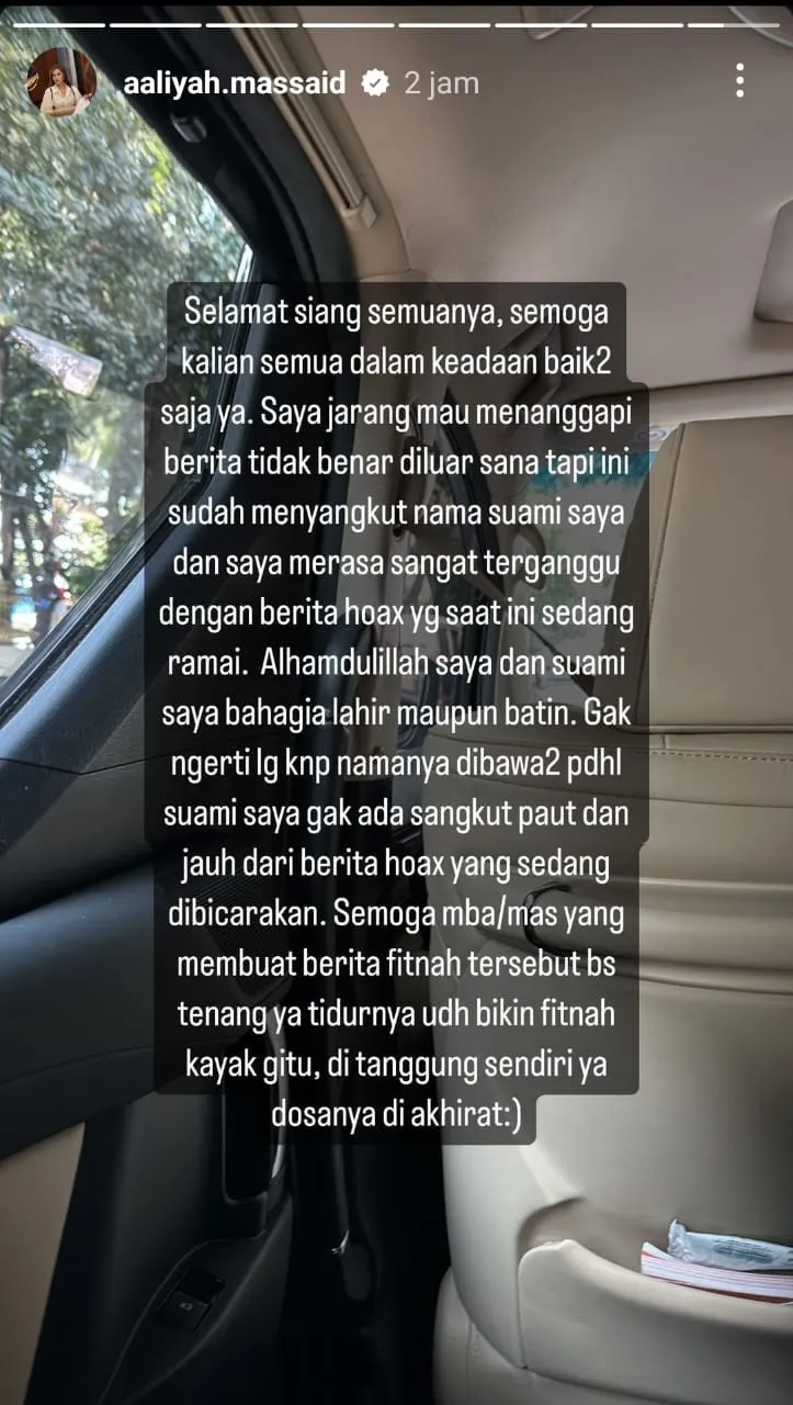 respons Aaliyah Massaid Thariq Halilintar terseret Azizah © Instagram