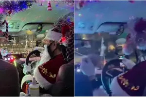 Driver taksi online ini hias mobilnya dengan dekorasi khas Natal, effort-nya bikin angkat jempol
