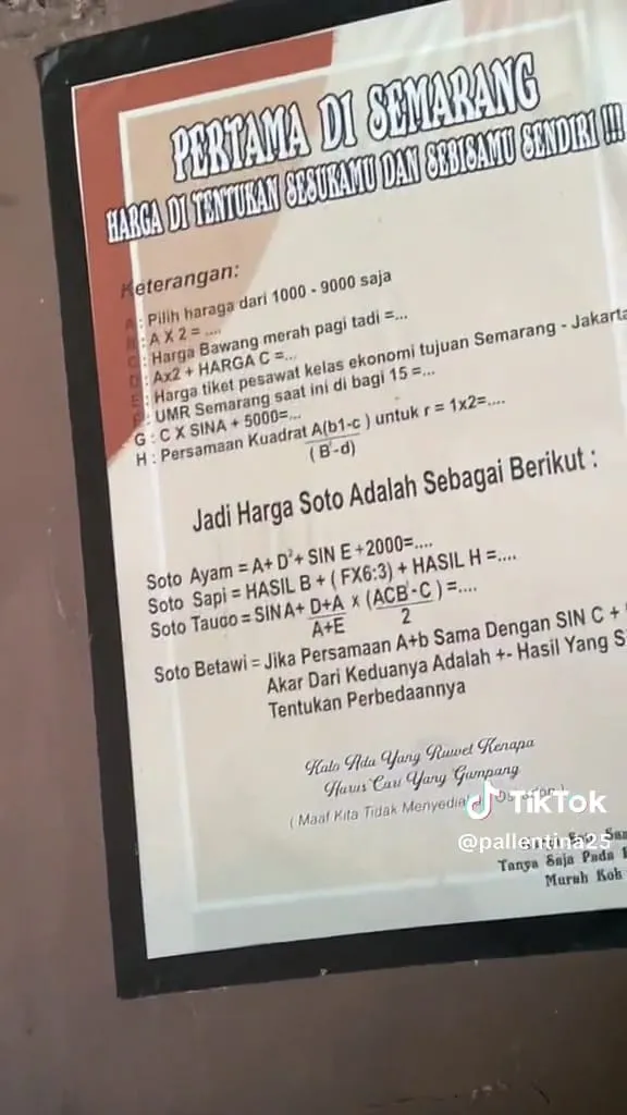 Tulisan menu serasa soal matematika © TikTok Tulisan menu serasa soal matematika © TikTok