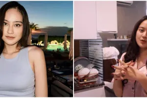 9 Penampakan dapur di apartemen Salshabilla Adriani, tanpa ada sekat dengan kamar tidur