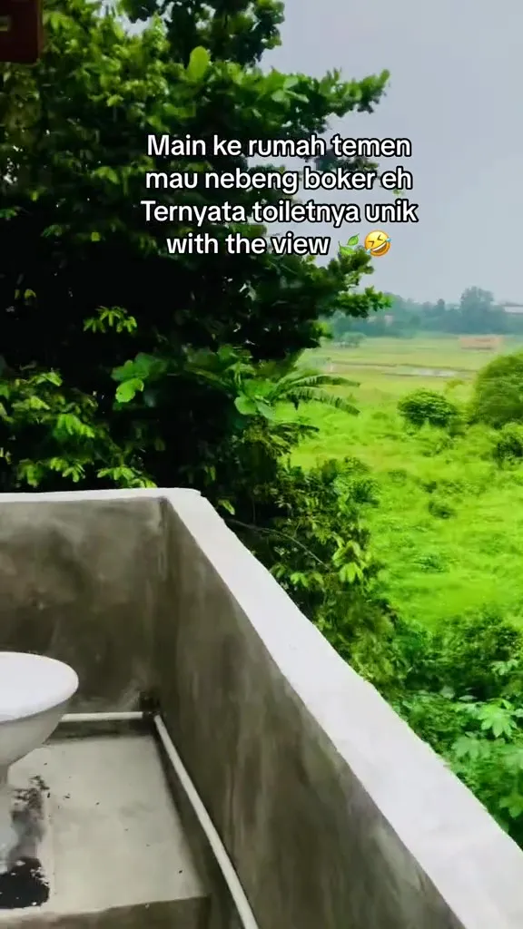 potret kamar mandi menyatu dengan alam  © 2024 TikTok