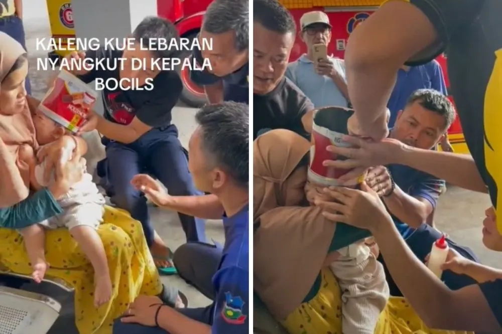 kepala balita nyangkut kaleng kue lebaran  © 2025 TikTok