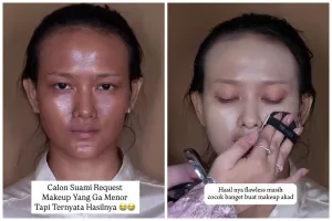 Request tak menor, transformasi makeup pengantin tan skin dirias glamor ini tampak mewah dan elegan