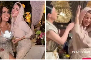 9 Potret Olla Ramlan hadiri resepsi nikah Luna Maya dan Maxime Bouttier, gaya hijabnya jadi sorotan
