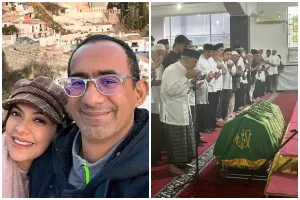 Tak diantar Najwa Shihab, 9 momen haru pemakaman Ibrahim Sjarief di tengah guyuran hujan deras