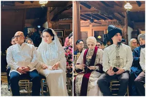 Momen Maia Estianty dan Mulan Jameela bersalaman di siraman Al Ghazali, saling lempar senyum