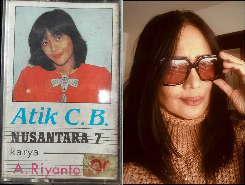 Atiek CB dulu saat jadi model sampul kaset dan kini © 2022 Instagram 