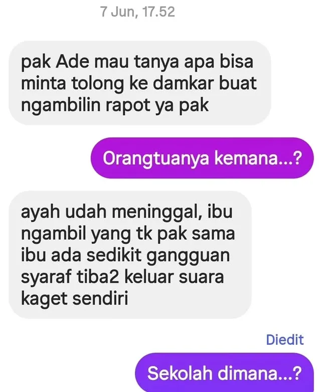 bocah DM ke damkar minta tolong ambilkan raport © Instagram
