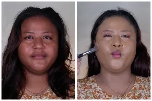 Transformasi cewek berwajah bulat dirias ala Korean makeup ini auto jadi tirus, bikin lupa wajah asli