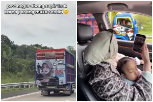 Wajahnya ketahuan jadi gambar di belakang truk, wanita ini 'tegur' sang sopir, reaksinya bikin ngakak
