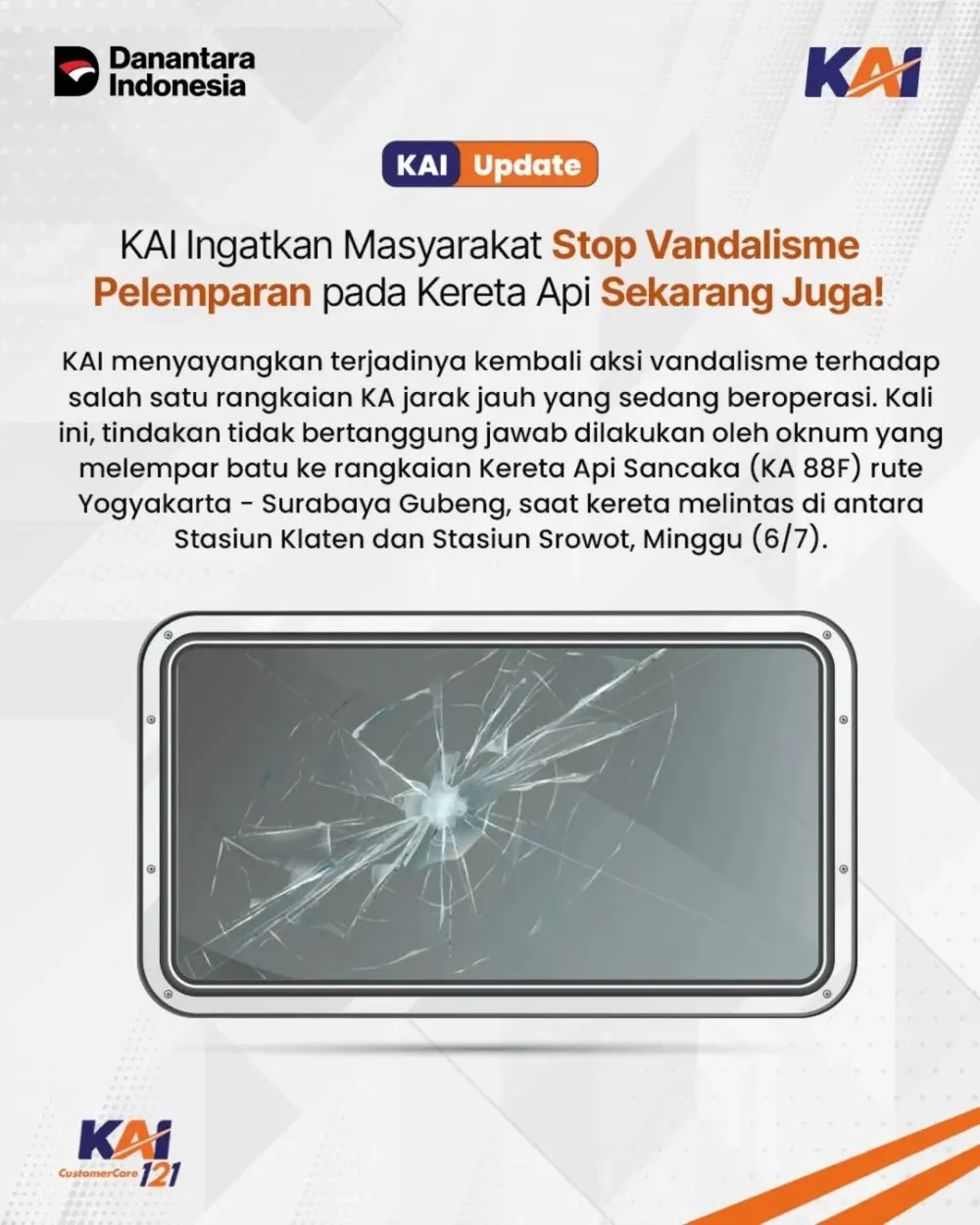 Kronologi dan fakta kereta api Jogja-Surabaya dilempari batu © 2025 Instagram